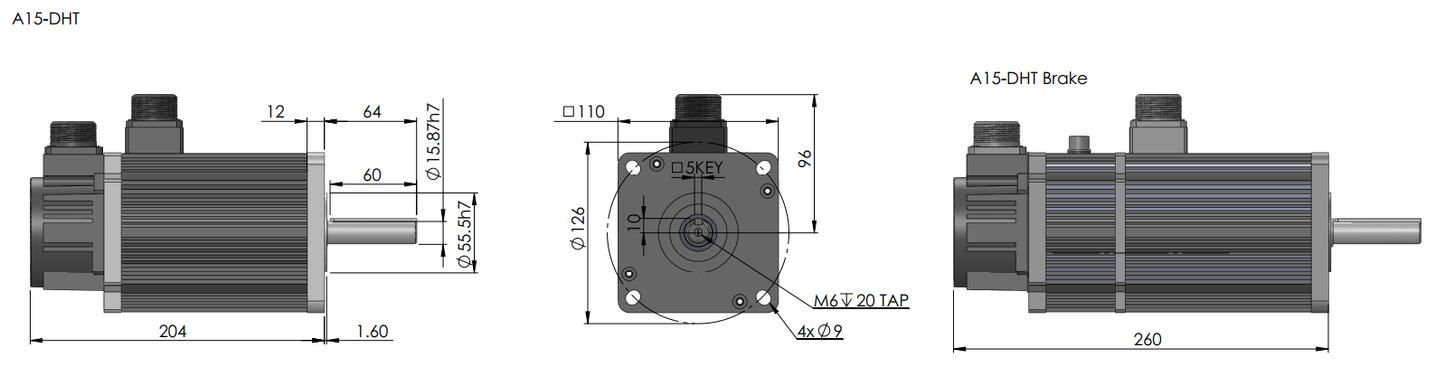 A15-DHT 1.3kW NEMA42 AC Servo Motor
